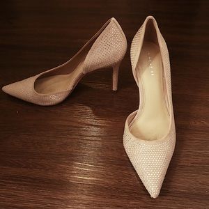 Coach Embellished Blush Suede Pumps